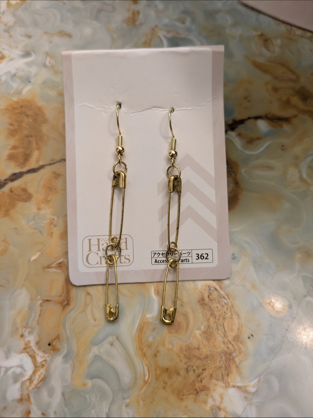 Hand Crafted Gold Safety Pin Dangle Earrings